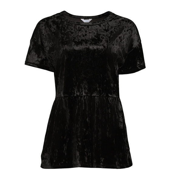 Time and Tru Womens Crushed Velvet Peplum Top Short Sleeve Black Blouse Size XL - Picture 2 of 6